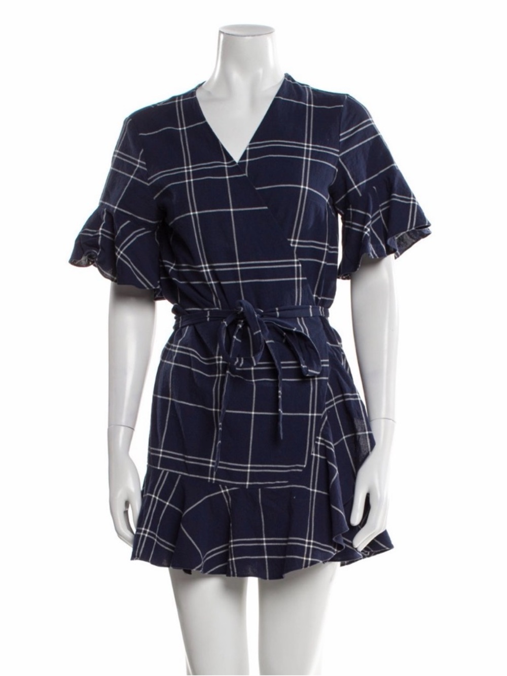 Sea Navy and White Plaid Mini Wrap Dress